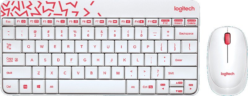 Беспроводные клавиатура + мышь Logitech MK240 Wireless Combo (бело-красный, USB, мембранная кл-ра, компактная кл-ра, оптическая мышь, 1000 dpi, RF 2.4