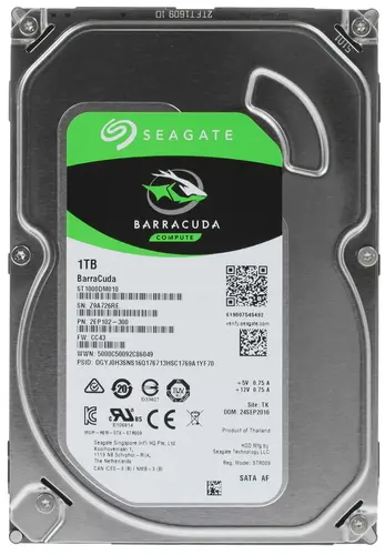 Жесткий диск SerialATA 3.5" 1000 GB Seagate BarraCuda (ST1000DM010) (7200 об/м, 64 MB, SATA600, для настольных ПК, Advanced Format 4Kn, толщина 20 мм)