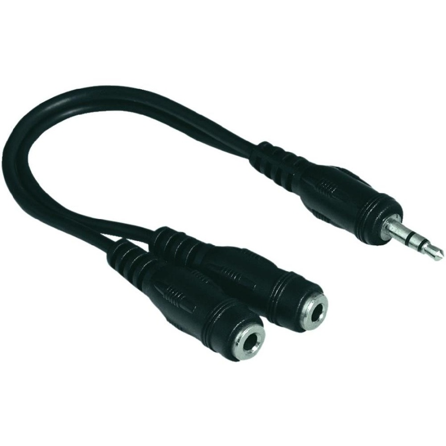 Кабель-переходник аудиосигнала HAMA (3.5mm mini-Jack Stereo(male) - 2 x 3.5mm mini-Jack Stereo(female), 0.2 м, черный) [ H-48925 ]